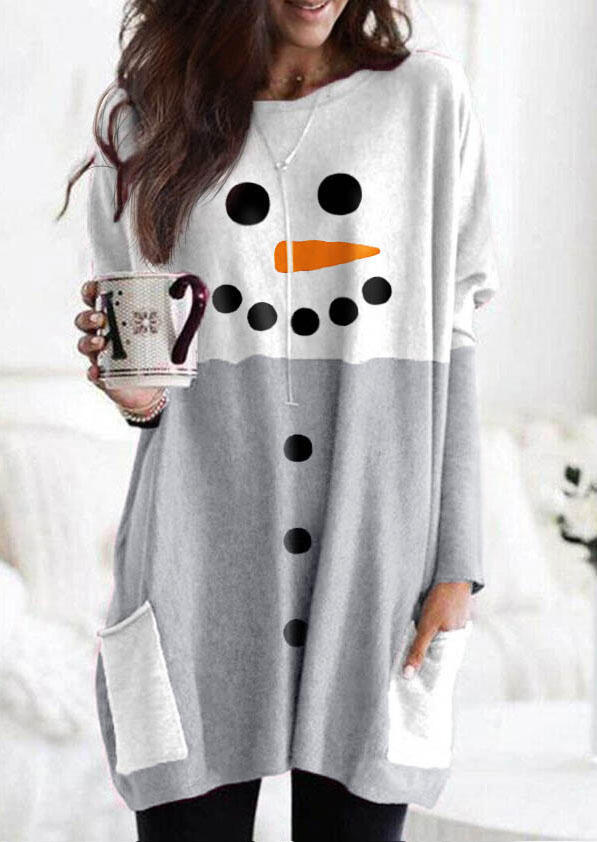 

Christmas Snowman Pocket Drop Shoulder Mini Dress - Light Grey, 487619