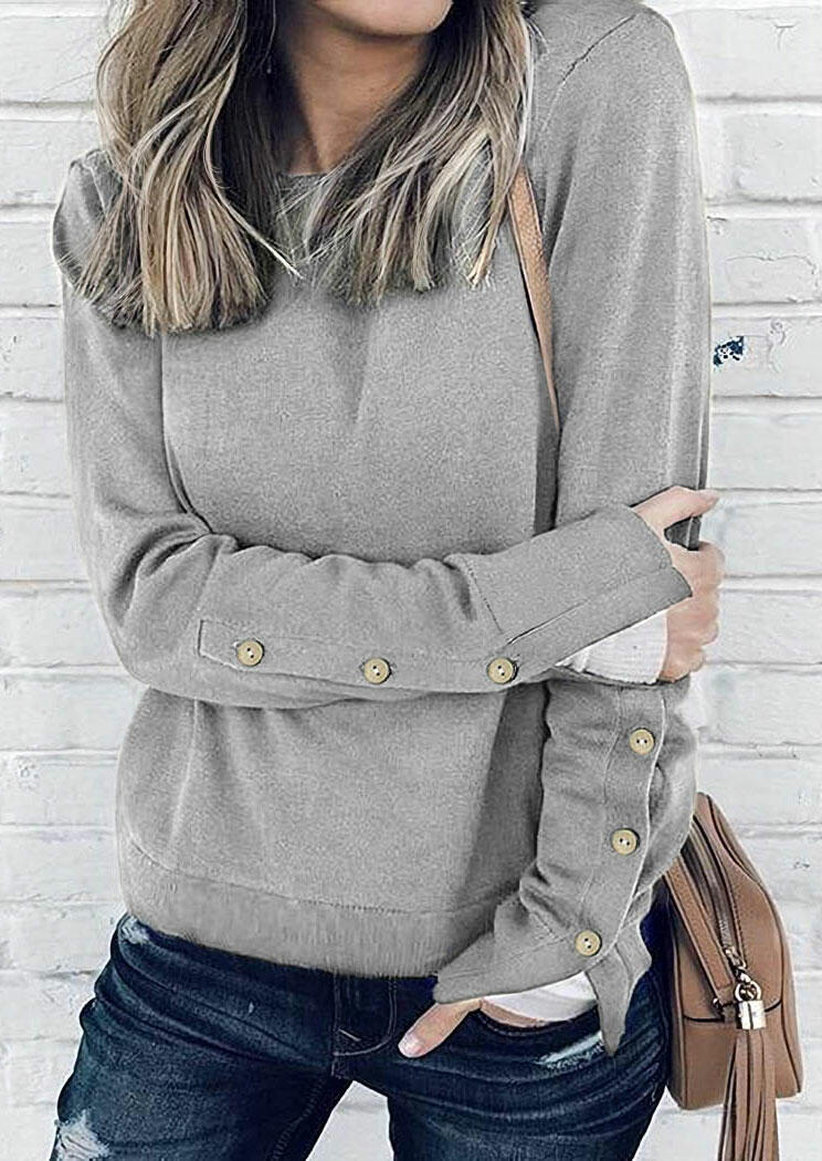

Button Slit Long Sleeve Blouse - Gray, 487621