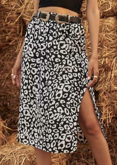 

Leopard Slit Long Skirt without Belt, 487682