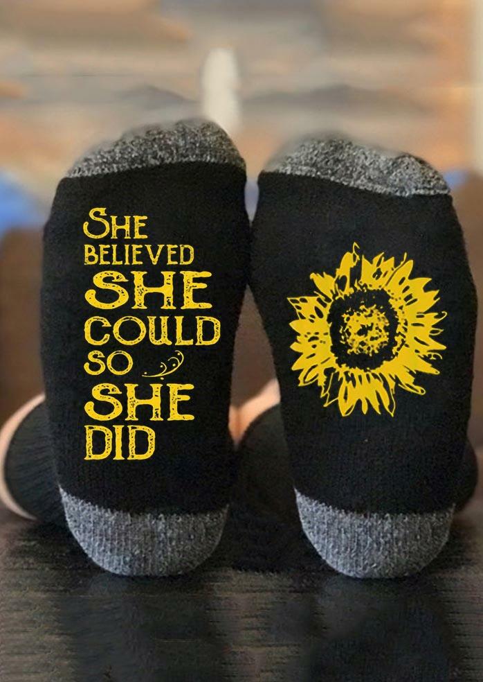 

She Believed She Could So She Did Sunflower Socks - Black, 487696