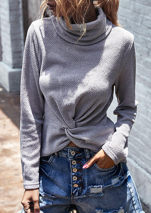 

Turtleneck Twist Long Sleeve Sweater - Gray, 487746