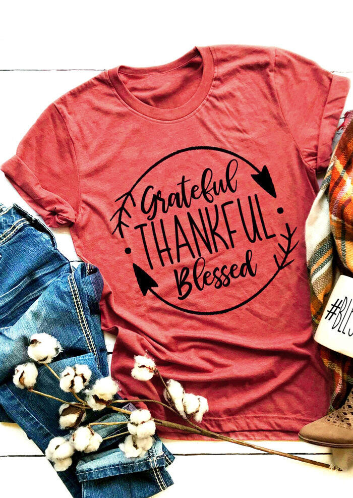

Grateful Thankful Blessed Arrow T-Shirt, Brick red, 420424