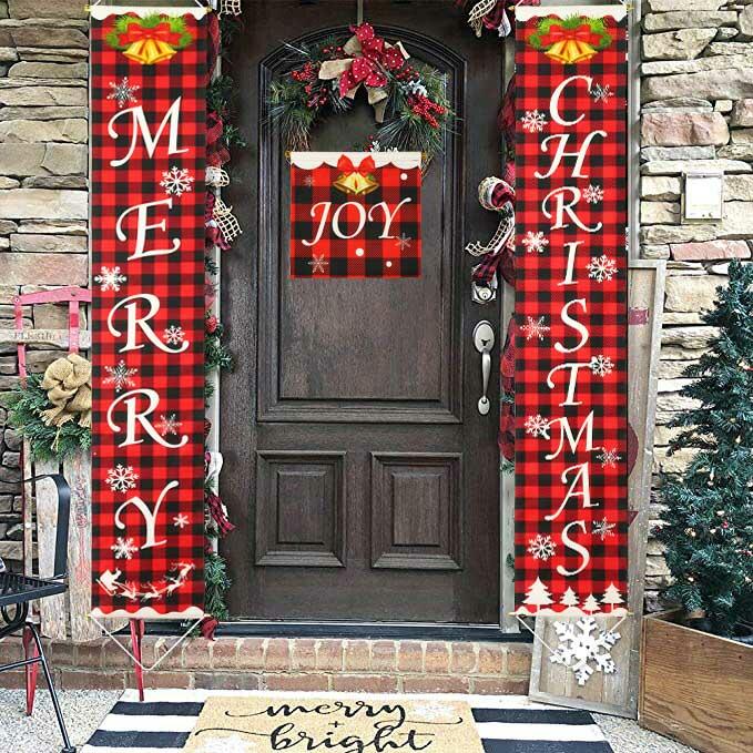 

Christmas Buffalo Plaid Joy Door Decorative Hanging Curtain Couplet, Pattern2, 487728