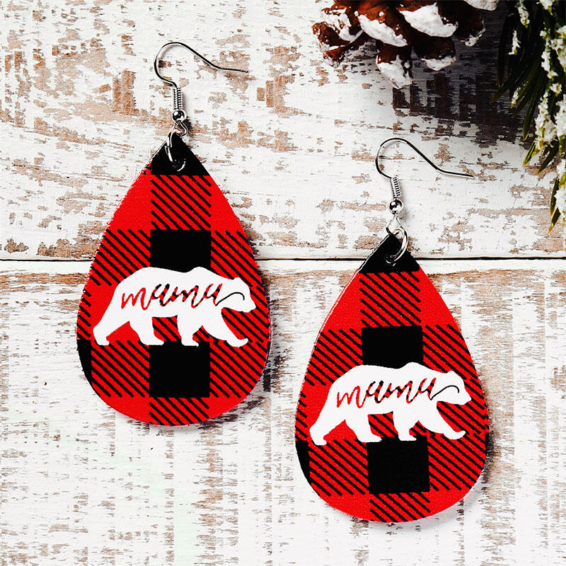 

Double-Sided Buffalo Plaid Water Drop Earrings - Red, 487749