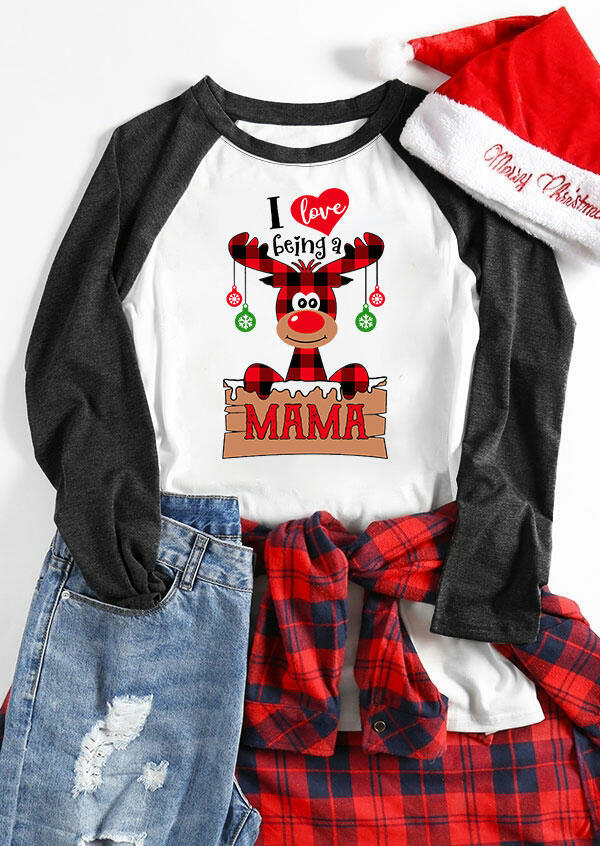

Plaid Reindeer Being A Mama T-Shirt Tee - Dark Grey, 487750