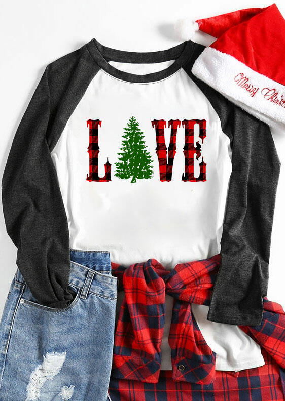 

Christmas Tree Plaid Love Baseball T-Shirt Tee - Dark Grey, 487828