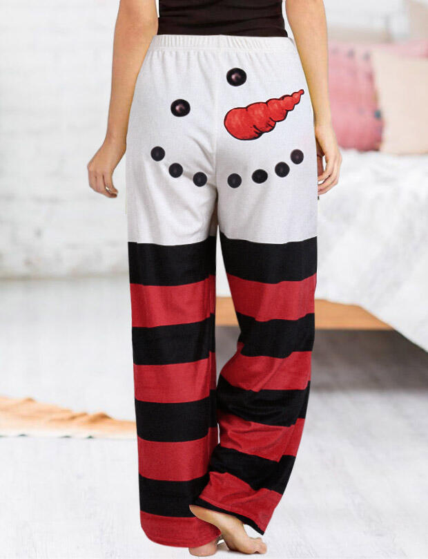 

Christmas Snowman Striped Splicing Tie Wide Leg Pants, Multicolor, 486760