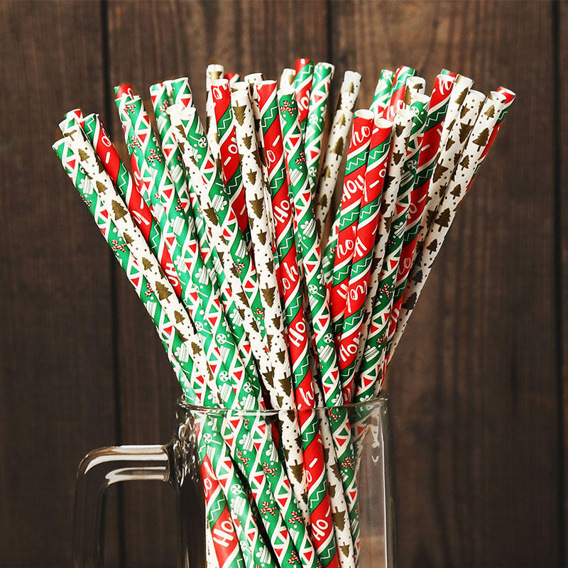 

25Pcs Christmas Disposable Paper Straws, Red, 487731