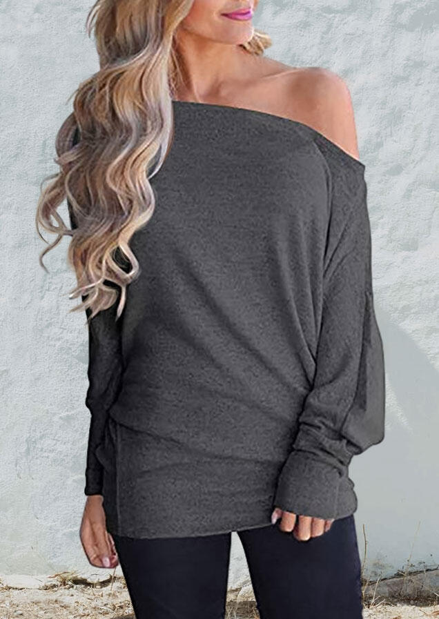 

Off Shoulder Batwing Sleeve Loose Blouse - Dark Grey, 487820