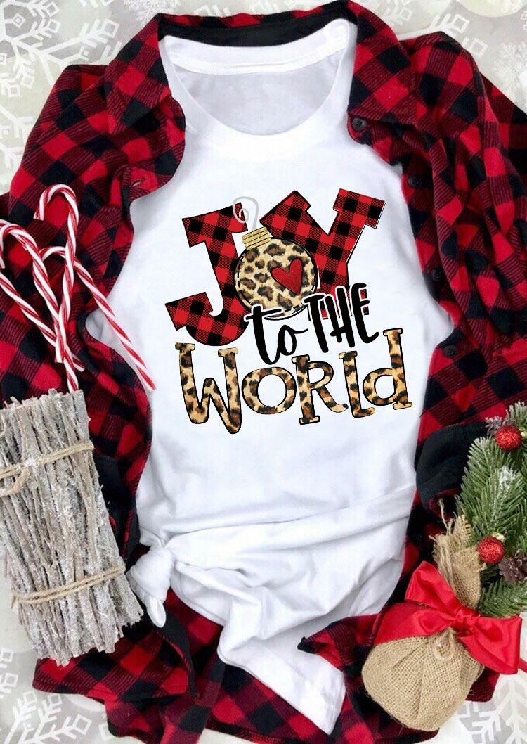 

Joy To The World Buffalo Plaid Leopard T-Shirt Tee - White, 487831