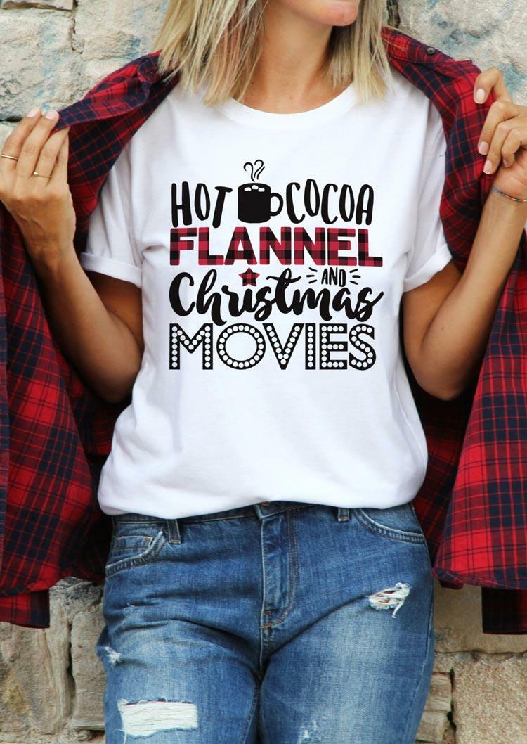 

Hot Cocoa Plaid Flannel And Christmas Movies T-Shirt Tee - White, 487835