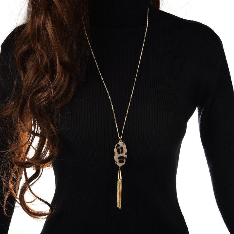 

Leopard Tassel Pendant Sweater Chain Necklace - Gold, 487856