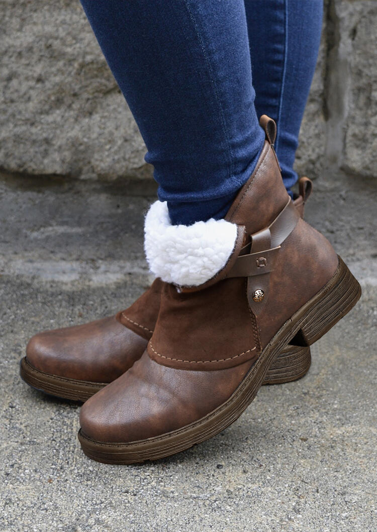 

Winter Warm Plush Zipper Round Toe Chunky Heel Ankle Boots, Coffee, 487886