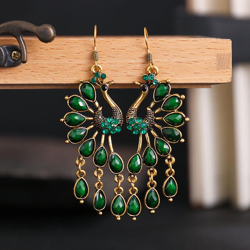 

Vintage Colorful Resin Gem Peacock Dangle Earrings, Multicolor, 487938