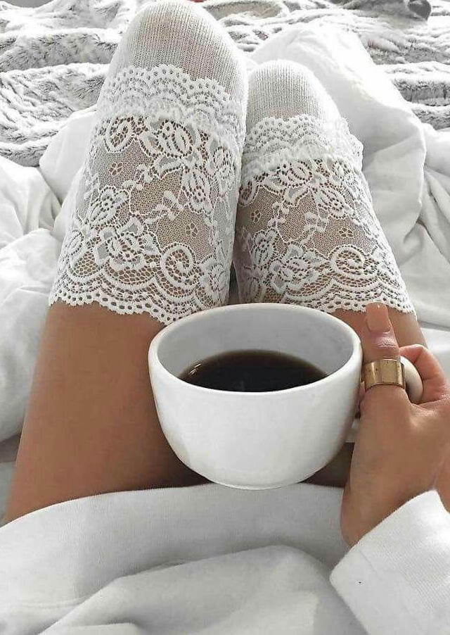 

Lace Splicing Thigh-High Socks, White, 487983