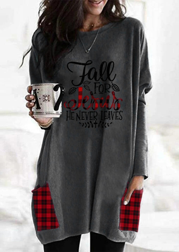 

Fall For Jesus Plaid Pocket Blouse, Dark grey, 487587