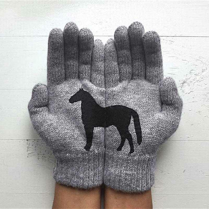 

Winter Warm Horse Knitted Gloves, Red, 488043
