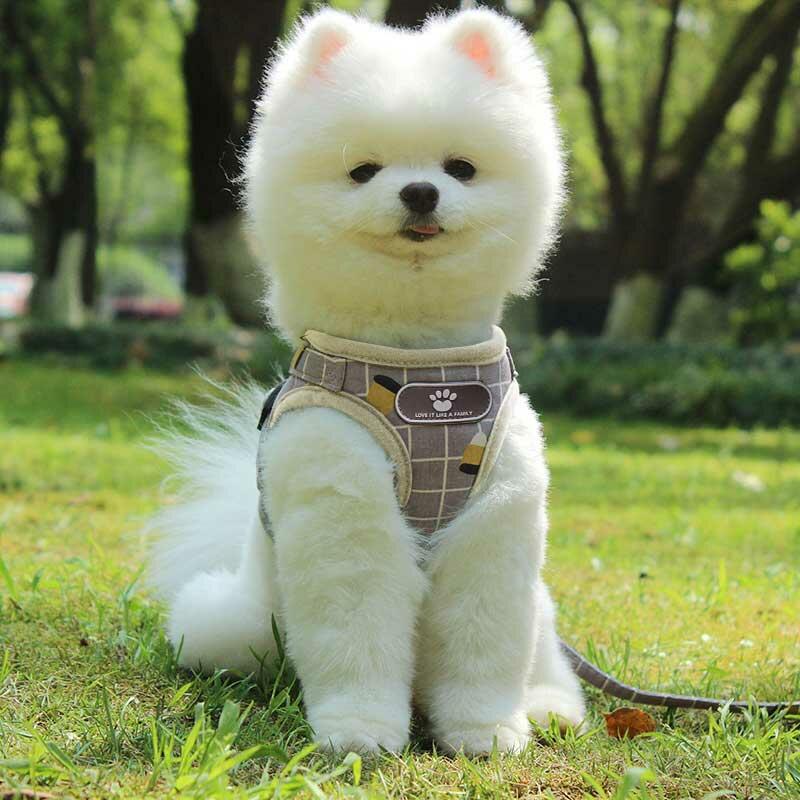 

Plaid Mesh Padded Adjustable Reflective Pet Dog Cat Vest Harness, Khaki, 488104
