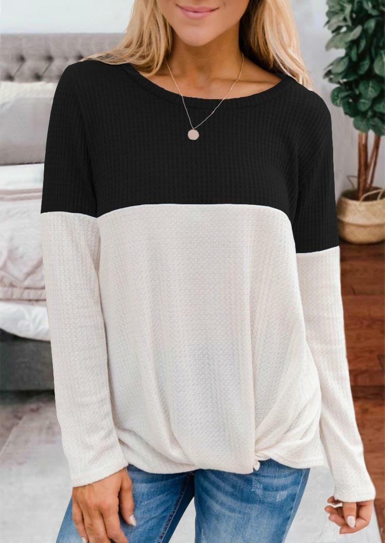 

Color Block Twist O-Neck Blouse - Black, 488143