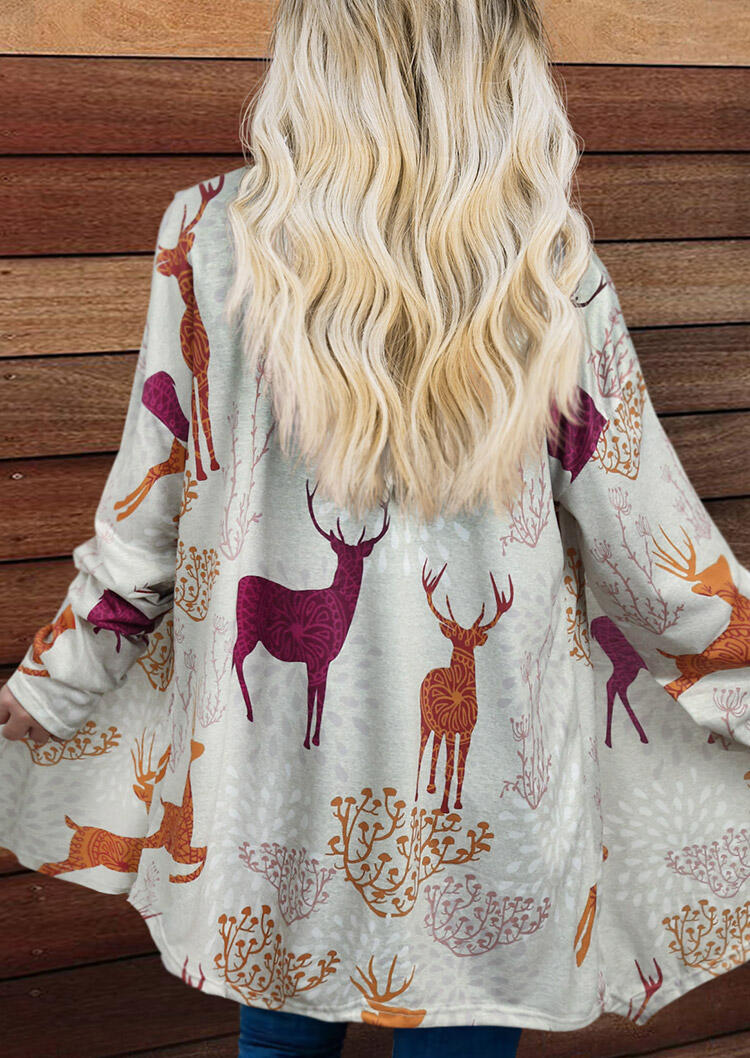 

Christmas Reindeer Long Sleeve Open Front Cardigan - Gray, 488036