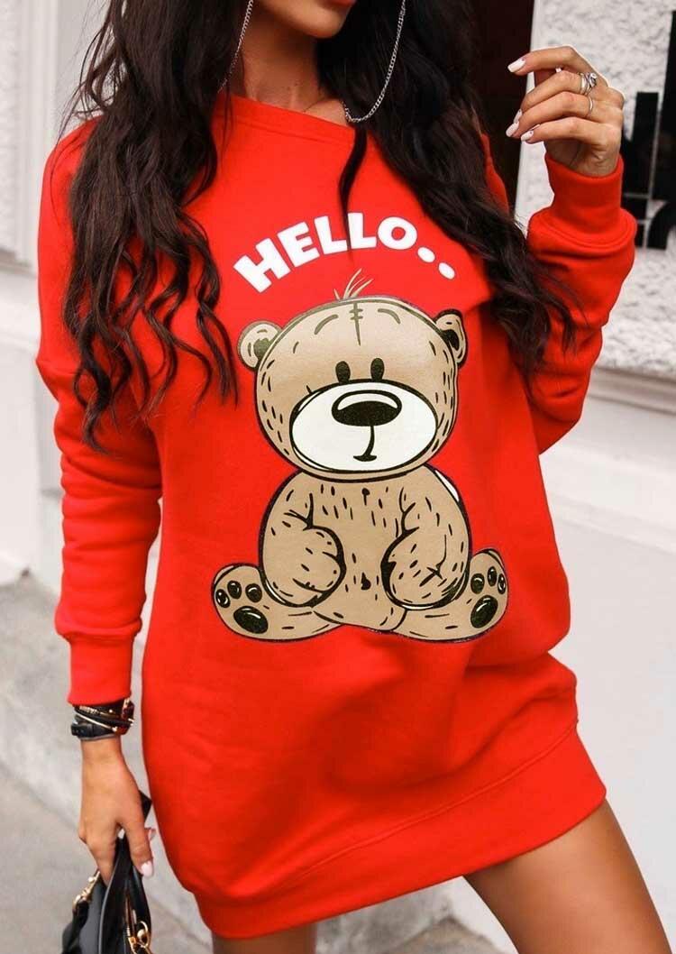 

Hello Bear Drop Shoulder Mini Dress - Red, 488160