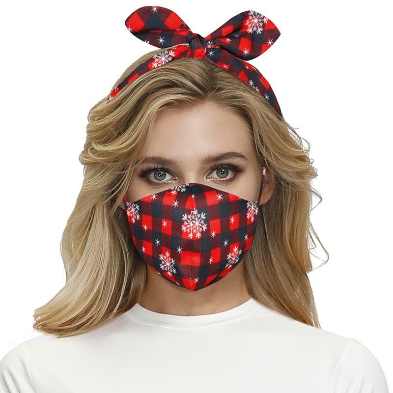 

Snowflake Buffalo Plaid Headband with Face Mask, Red, 488212