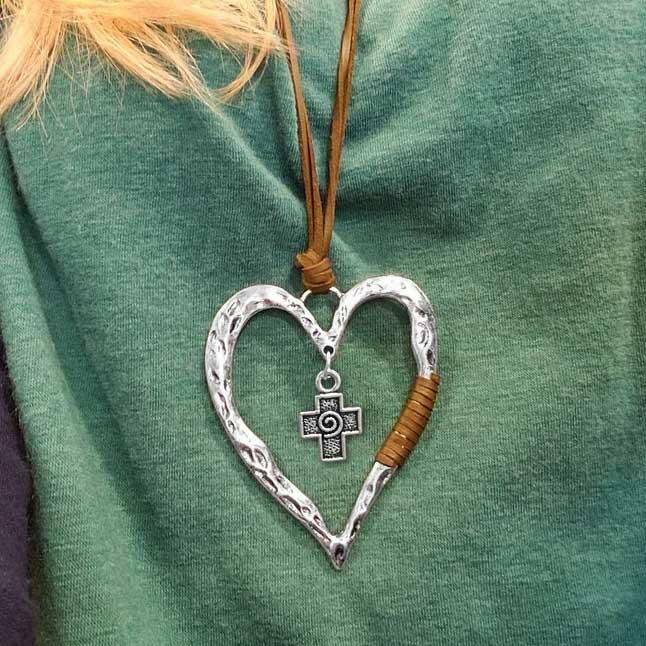 

Vintage Heart Cross Braided Sweater Chain Necklace - Light Coffee, 488222