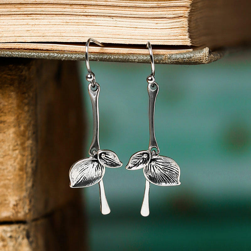 

Bohemian Vintage Leaf Alloy Earrings, Silver, 488238