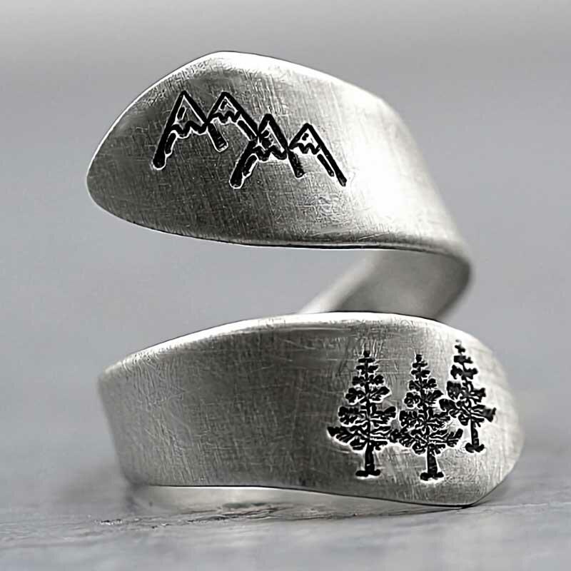 

Vintage Tree Mountain Tree Engraved Wrap Ring, Silver, 488247