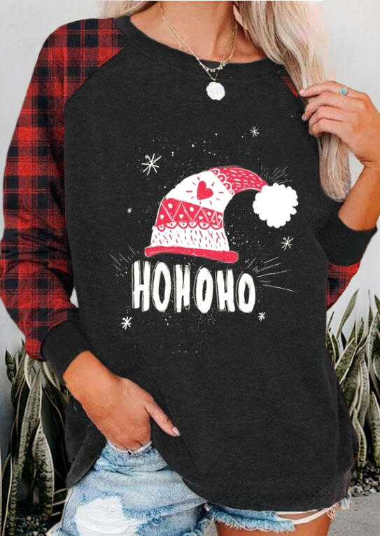 

Hat Ho Ho Ho Plaid Raglan Sleeve Sweatshirt - Dark Grey, 488252