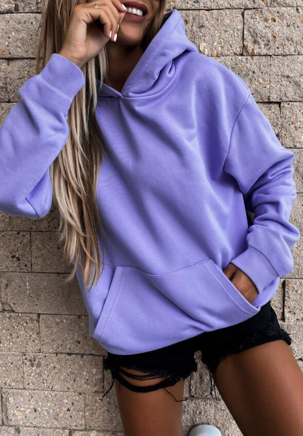 

Kangaroo Pocket Long Sleeve Pullover Hoodie - Purple, 487949