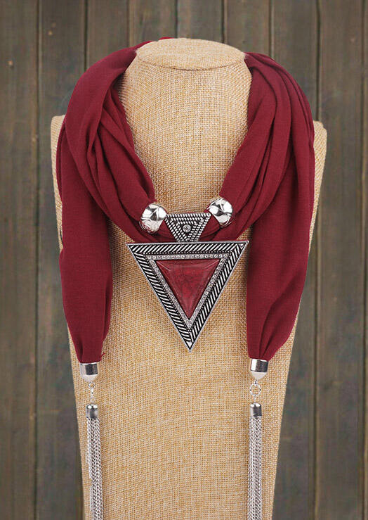 

Hollow Out Triangle Pendant Tassel Scarf, Burgundy, 488120