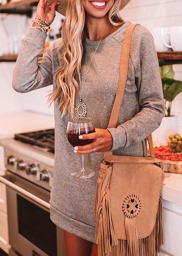 

Raglan Long Sleeve O-Neck Mini Dress - Gray, 488201