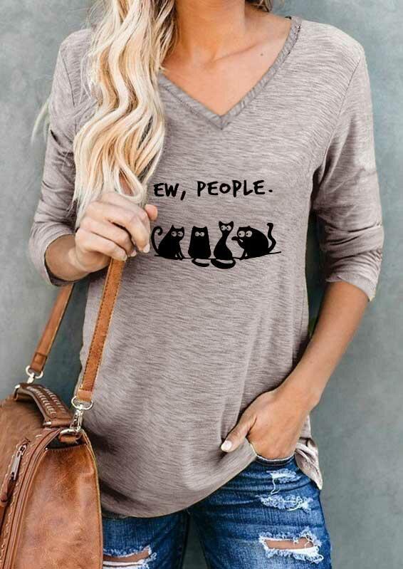 

Black Cat Ew People V-Neck Casual Blouse - Gray, 488289