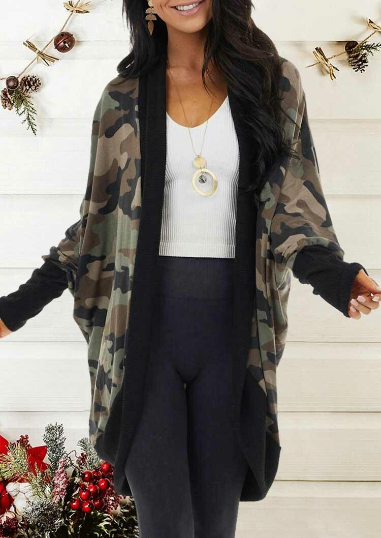 

Camouflage Batwing Sleeve Loose Cardigan, 488307