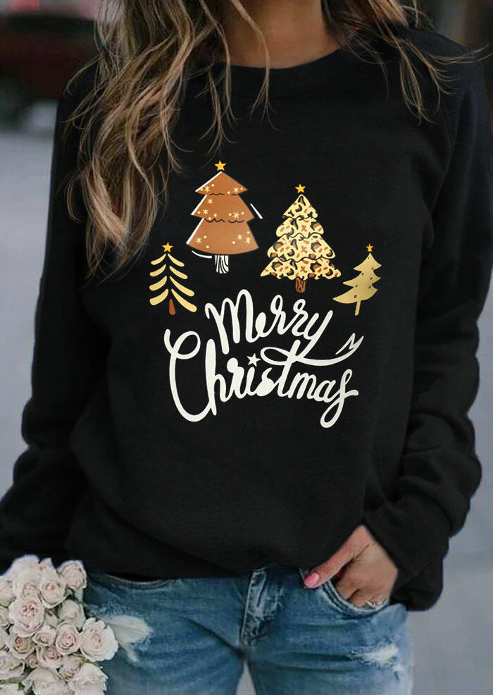 

Merry Christmas Tree Leopard Pullover Sweatshirt - Black, 488368
