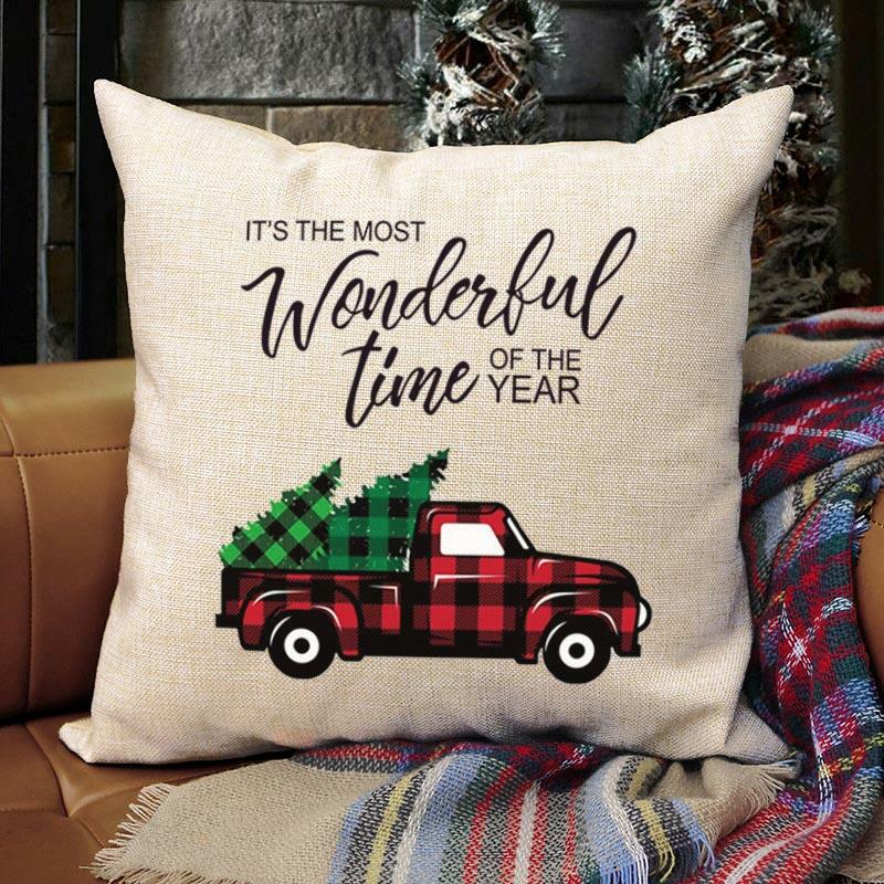 

Christmas Buffalo Plaid Truck Reindeer Snowflake Pillowcase without Pillow, Pattern1, 487637