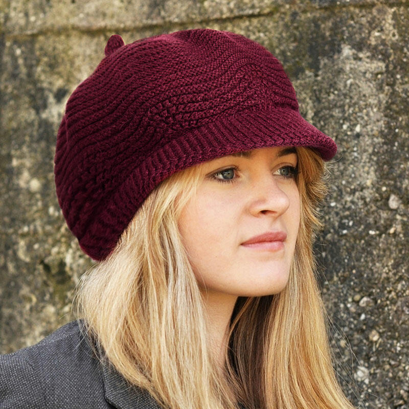 

Outdoor Warm Soft Plush Lined Knitted Cap, Burgundy, 488355