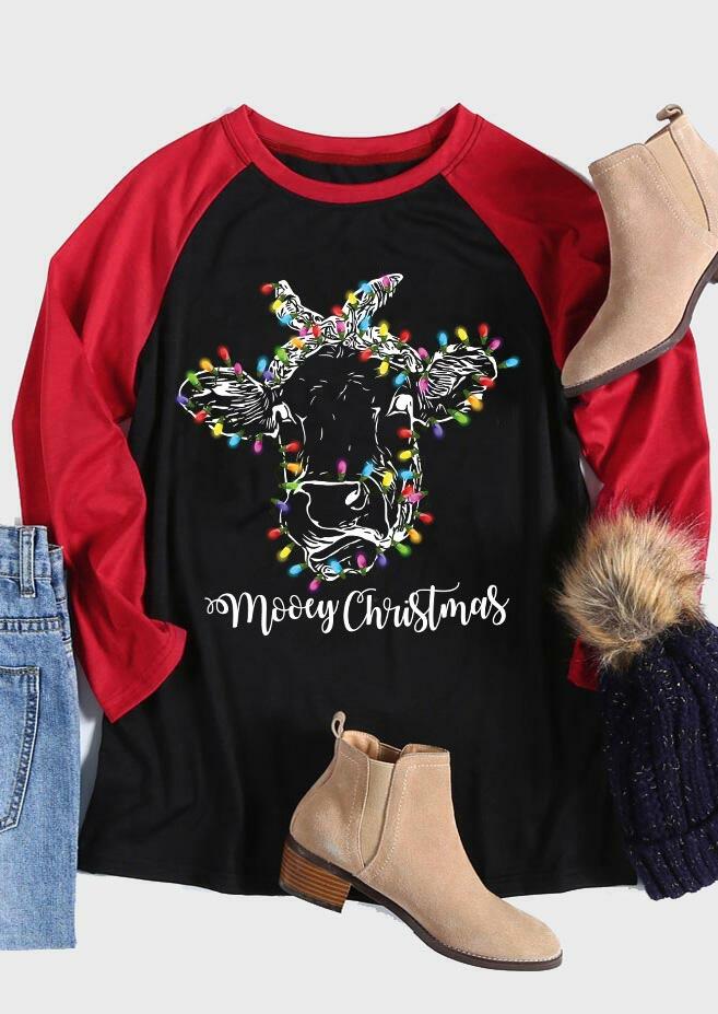 

Mooey Christmas Cattle Light O-Neck T-Shirt Tee - Red, 488359
