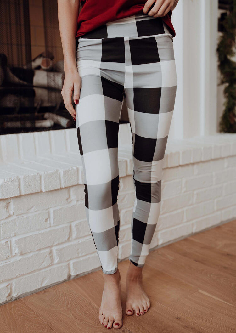 

Plaid Mid Waist Fitness Activewear Leggings, 488389