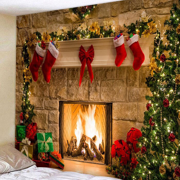 

Christmas Tree Fireplace Stocking Wall Hanging Decor Tapestry, Multicolor, 488400