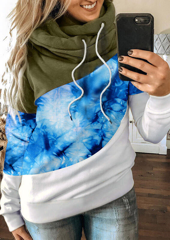 

Color Block Tie Dye Drawstring Pullover Hoodie, Multicolor, 488408