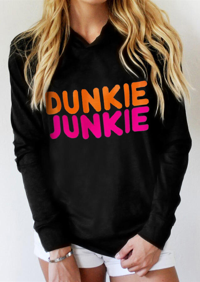 

Dunkie Junkie Long Sleeve Casual Pullover Hoodie - Black, 488451