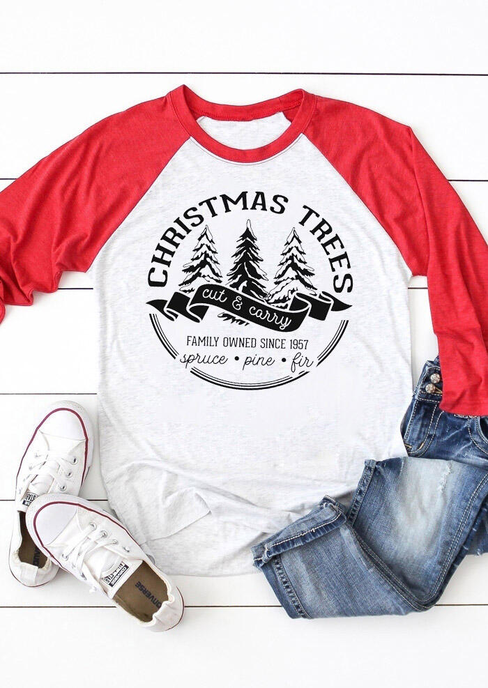 

Christmas Trees O-Neck T-Shirt Tee - Red, 488452