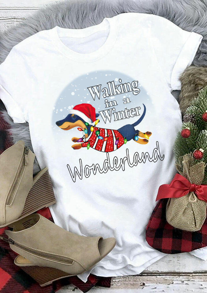 

Walking In A Winter Wonderland Dog T-Shirt Tee - White, 488516