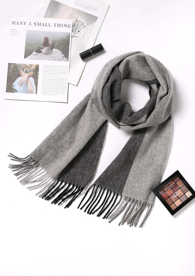 

Feelily Unisex Striped Tassel Lambswool Scarf, Gray, B101273