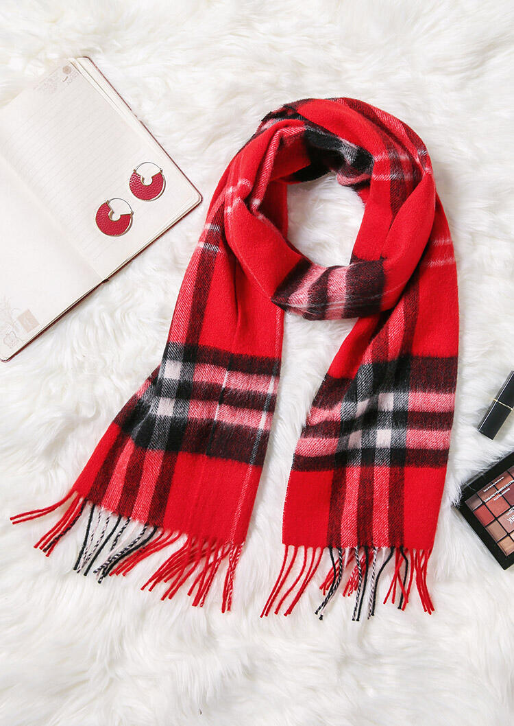 

Feelily Plaid Tartan Tassel Pashmina Scarf For Women, Red, B101468