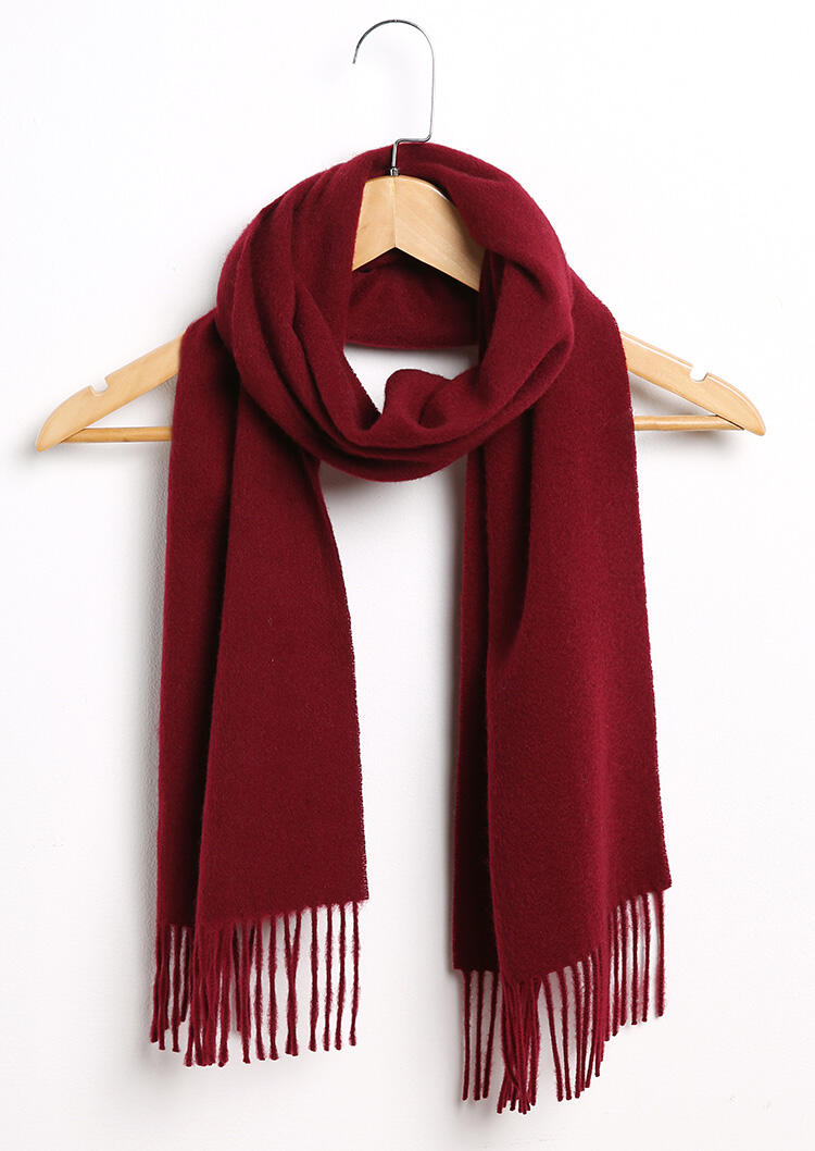 Feelily Classic Burgundy Tassel Cashmere Scarf For Women - Bellelily