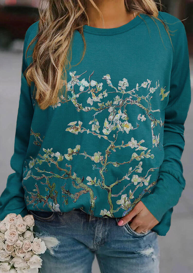 

Tree Floral Painting Raglan Sleeve Blouse - Green, 485653