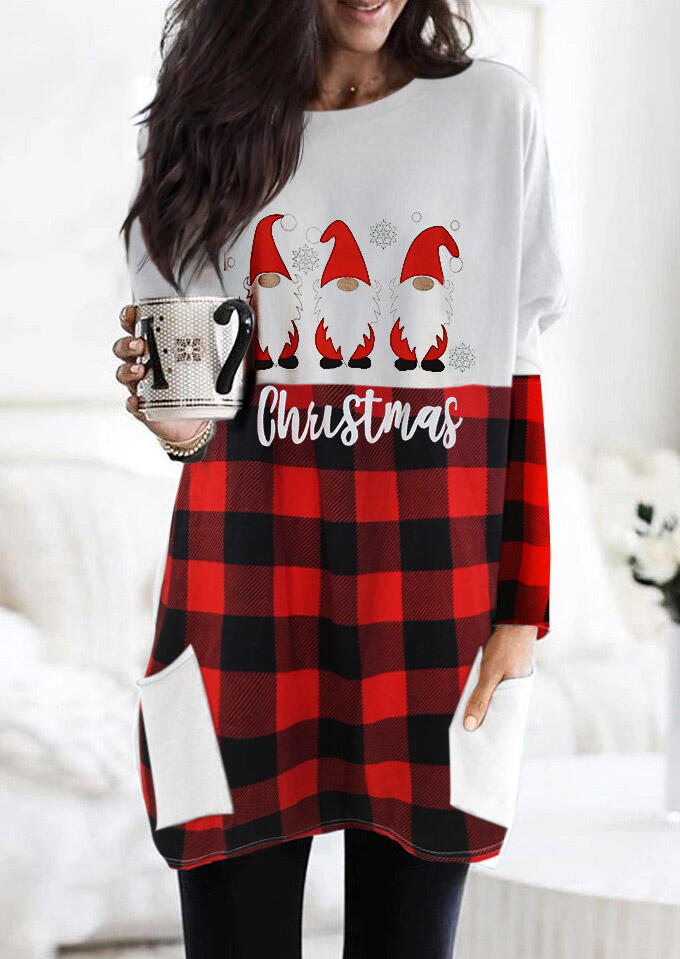 

Christmas Santa Gnomies Buffalo Plaid Pocket Blouse, 486819